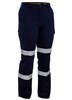 BISLEY BPL6999T LADIES COTTON DRILL UTILITY PANTS WITH BIOMOTION REFLECTIVE TAPE  NAVY  SIZE 24