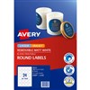 AVERY 910007 L7129 REMOVABLE BLANK LABELS ROUND LASERINKJET 24UP MATTE 40MM WHITE PACK 192