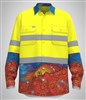 MULGA HIVIS LIGHTWEIGHT COTTON DRILL SHIRT WITH REFLECTIVE TAPE  YELLOWMULGA PRINT  SIZE 3XL