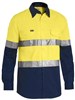 BISLEY 2TONE HIVIS LIGHTWEIGHT COTTON DRILL SHIRT WITH REFLECTIVE TAPE  YELLOWNAVY  SIZE LARGE