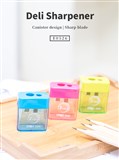 DELI PENCIL SHARPENER 2HOLE WITH CANISTER ASSORTED COLOURS