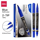 DELI MATE DUAL NIB MARKER BULLET TIP 10MM FINE TIP 05MM BLUE BOX 12