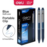 DELI GENI RETRACTABLE GEL INK BALLPOINT PEN WITH PORTABLE CLIP 07MM BLUE BOX 12