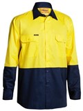 BISLEY 2TONE HIVIS LIGHTWEIGHT LONG SLEEVE COTTON DRILL SHIRT  YELLOWNAVY  SIZE MEDIUM