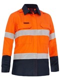 BISLEY LADIES  APEX 185 HI VIS FR RIPSTOP VENTED SHIRT WITH REFLECTIVE TAPE  ORANGENAVY  SIZE 22
