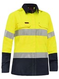 BISLEY BL8438T LADIES APEX 185 HI VIS FR RIPSTOP VENTED SHIRT WITH REFLECTIVE TAPE  YELLOWNAVY  SIZE 6