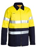 BISLEY BK6710T HIVIS 2TONE COTTON DRILL JACKET WITH REFLECTIVE TAPE  YELLOWNAVY  SIZE MEDIUM