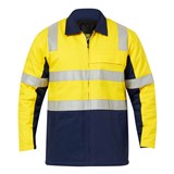 WORKCRAFT WJ8019 HIVIS 2TONE COTTON DRILL JACKET WITH REFLECTIVE TAPE  YELLOWNAVY  SIZE XL