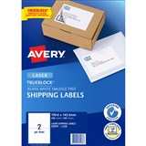AVERY 959008 L7168 TRUEBLOCK SHIPPING LABEL LASER 2UP WHITE PACK 100