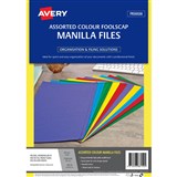 AVERY 88150 MANILLA FOLDER FOOLSCAP ASSORTED COLOURS PACK 20