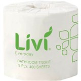 LIVI 7008 EVERYDAY TOILET TISSUE ROLL 2PLY 400 SHEET CARTON 48
