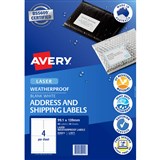 AVERY 959411 L7071 WATERPROOF SHIPPING LABELS 4UP WHITE PACK 10