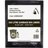 HUHTAMAKI HEAVY DUTY ALL PURPOSE LDPE BIN LINER 240 LITRE 1450 X 1140MM BLACK PACK 25