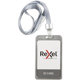 REXEL ID CARD HOLDER WITH LANYARD PORTRAIT ALUMINIUM SILVER
