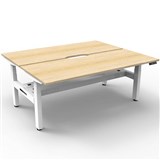 RAPIDLINE BOOST PLUS HEIGHT ADJUSTABLE DOUBLE SIDED WORKSTATION WITH CABLE TRAY 1500 X 750MM NATURAL OAK TOP  WHITE FRAME
