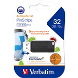 VERBATIM MICROBAN STORENGO PINSTRIPE USB FLASH DRIVE 20 32GB BLACK