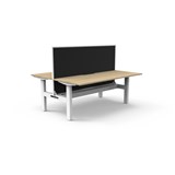 RAPIDLINE BOOST STATIC DOUBLE SIDED WORKSTATION WITH SCREEN AND CABLE TRAY 1500MM NATURAL OAK TOP  WHITE FRAME  BLACK SCREEN