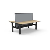 RAPIDLINE BOOST STATIC DOUBLE SIDED WORKSTATION WITH SCREEN AND CABLE TRAY 1500MM NATURAL OAK TOP  BLACK FRAME  GREY SCREEN