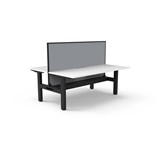 RAPIDLINE BOOST STATIC DOUBLE SIDED WORKSTATION WITH SCREEN AND CABLE TRAY 1800MM NATURAL WHITE TOP BLACK FRAME GREY SCREEN