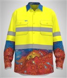 MULGA WOMENS HIVIS LIGHTWEIGHT COTTON DRILL SHIRT WITH REFLECTIVE TAPE  YELLOWMULGA PRINT  SIZE 16