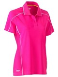 BISLEY WOMENS COOL MESH POLO WITH REFLECTIVE PIPING  PINK  SIZE 10