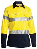 BISLEY WOMENS HI VIS REGULAR WEIGHT LONG SLEEVE SHIRT WITH REFLECTIVE TAPE  YELLOWNAVY  SIZE 10