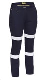 BISLEY BPL6115T LADIES COTTON DRILL CARGO PANTS WITH REFLECTIVE TAPE  NAVY  SIZE 16