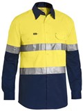 BISLEY 2TONE HIVIS LIGHTWEIGHT COTTON DRILL SHIRT WITH REFLECTIVE TAPE  YELLOWNAVY  SIZE XL